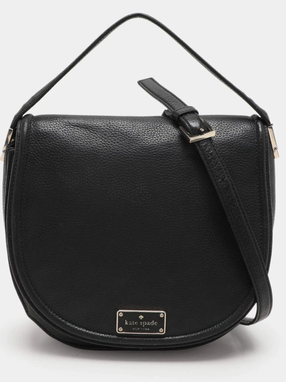 KATE SPADE BLACK PEBBLED OLIVER STREET LILY SADDLE CROSSBODY